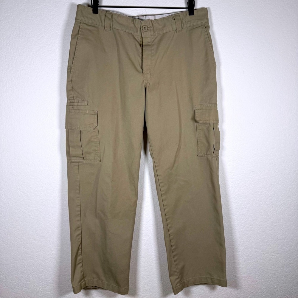 Dickies Cargo Pants Mens 34x27 Khaki Workwear Utility Relaxed Fit Streetwear